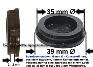 Spardosenstopfen 39 mm schwarz hard Gesamt